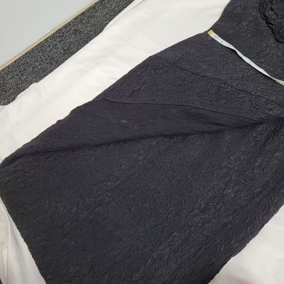 VINTAGE 80s black dress off‎ shoulder embossed gathered cocktail M - Picture 7 of 13